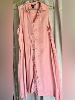 Chelsea & Theodore Peach Pink Tencel Button Front Dress Size L Flowy Oversized